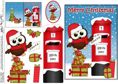 5x7 Christmas Little Hoot Owl Postbox 3D Decoupage