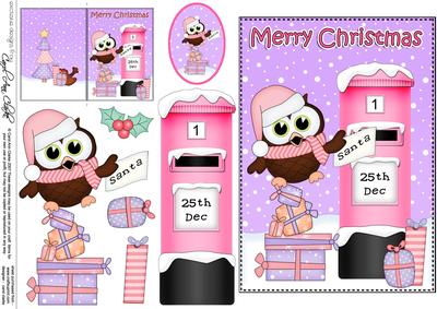5x7 Christmas Little Hoot Owl Postbox 3D Decoupage