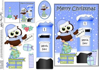 5x7 Christmas Little Hoot Owl Postbox 3D Decoupage