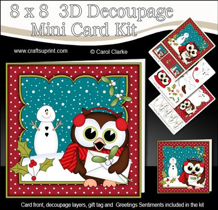 8x8 Xmas Little Hoot Owl's Letter 3D Decoupage