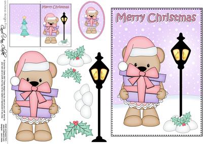 Christmas Livvy Bear Lamp Post 5x7 3D Decoupage