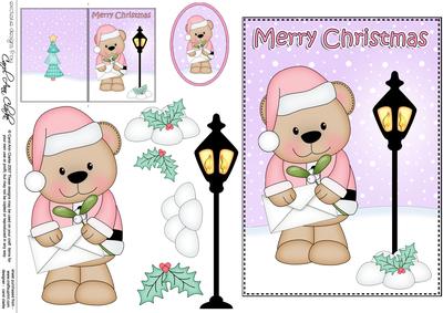 Christmas Livvy Bear Lamp Post 5x7 3D Decoupage