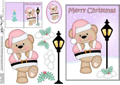 Christmas Livvy Bear Lamp Post 5x7 3D Decoupage