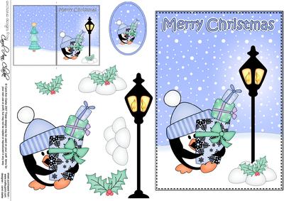 Christmas Pip Penguin Lamp Post 5x7 3D Decoupage