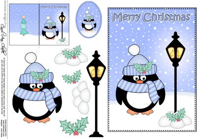 Christmas Pip Penguin Lamp Post 5x7 3D Decoupage