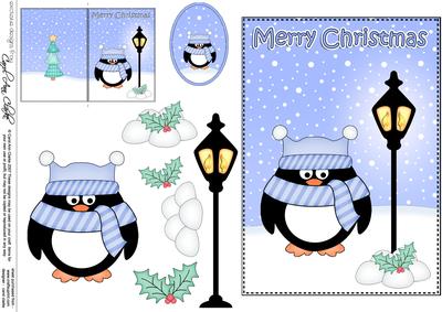 Christmas Pip Penguin Lamp Post 5x7 3D Decoupage