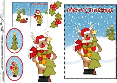 Christmas Rudolph 5x7 3D Decoupage