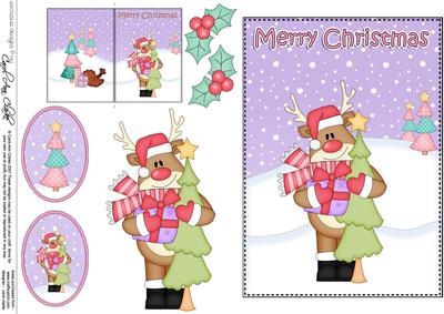 Christmas Rudolph 5x7 3D Decoupage
