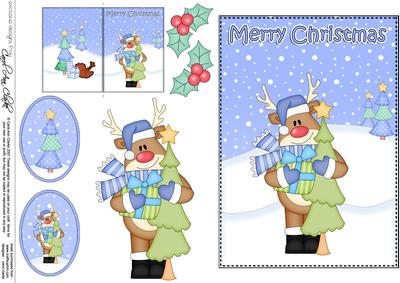 Christmas Rudolph 5x7 3D Decoupage