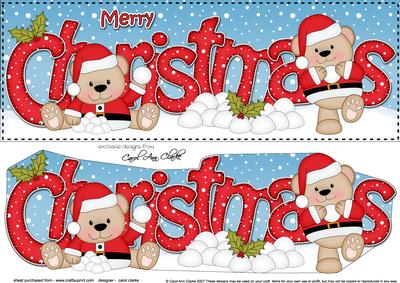 Large Dl Christmas Livvy Bear Quick Card 3D Decoupage