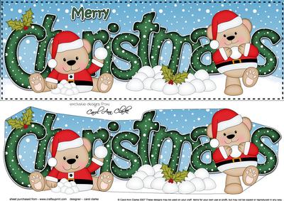 Large Dl Christmas Livvy Bear Quick Card 3D Decoupage