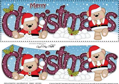 Large Dl Christmas Livvy Bear Quick Card 3D Decoupage