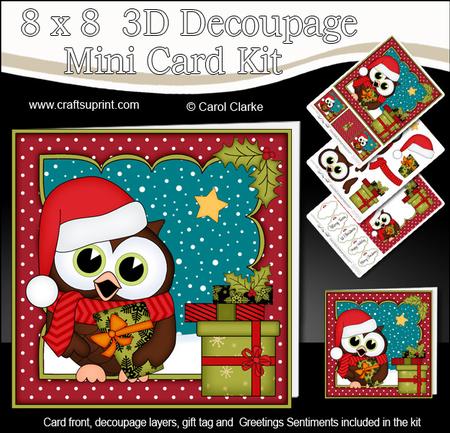 8x8 Xmas Little Hoot Owl Presents 3D Decoupage