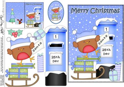 5x7 Christmas Bobbin Robin Postbox 3D Decou