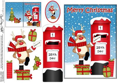 Christmas Rudolph Postbox 5x7 3D Decoupage