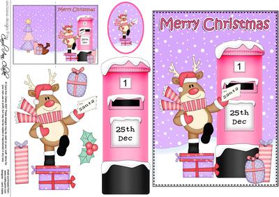 Christmas Rudolph Postbox 5x7 3D Decoupage