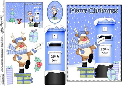 Christmas Rudolph Postbox 5x7 3D Decoupage