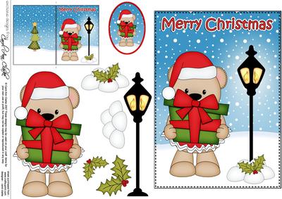 Christmas Livvy Bear Lamp Post 5x7 3D Decoupage