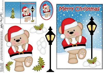 Christmas Livvy Bear Lamp Post 5x7 3D Decoupage