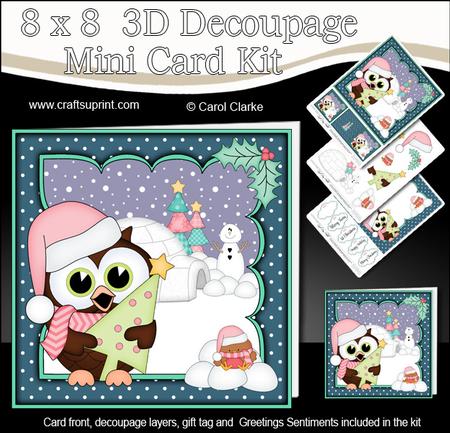 8x8 Xmas Little Hoot Owl Xmas Tree 3D Decoupage