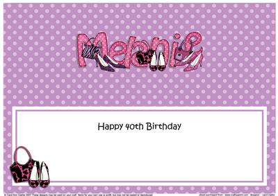 Large Dl 40th Birthday Melanie Shoes & Handbags Insert
