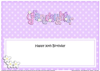 Large Dl 30th Birthday Granddaughter Dots & Flowers Insert