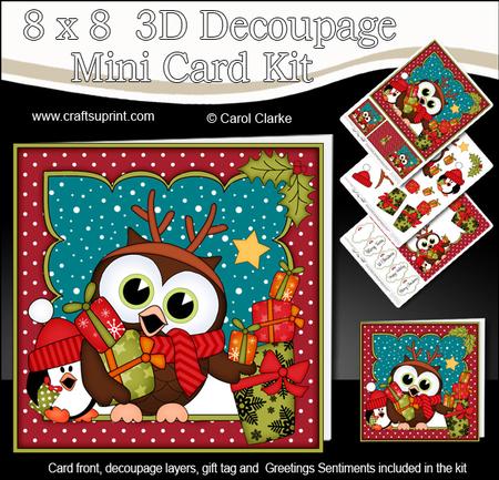 8x8 Xmas Little Hoot Owl & Friends Presents 3D Decoupage