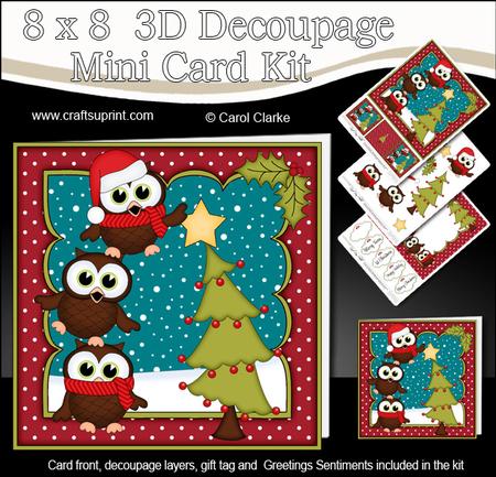 8x8 Xmas Little Hoot Owl Dressing the Tree 3D Decoupage