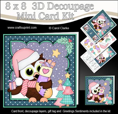 8x8 Xmas Little Hoot Owl Xmas Stocking 3D Decoupage