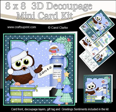 8x8 Xmas Little Hoot Owl Letter for Santa 3D Decoupage