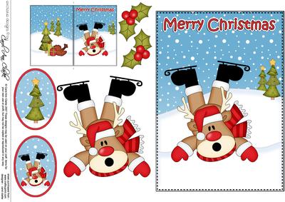 5x7 Christmas Oops Rudolph 3D Decoupage