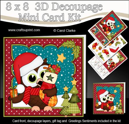 8x8 Xmas Little Hoot Owl Xmas Stocking 3D Decoupage