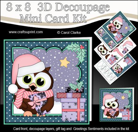 8x8 Xmas Little Hoot Owl Presents 3D Decoupage