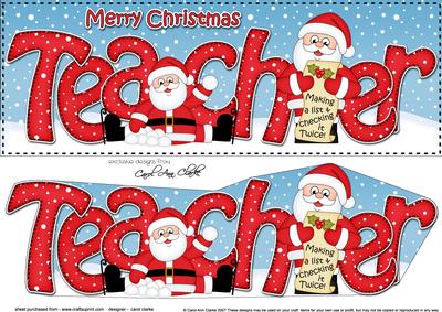 Large Dl Xmas Teacher Santa 3D Decoupage