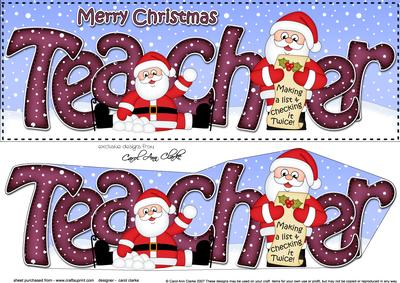 Large Dl Xmas Teacher Santa 3D Decoupage