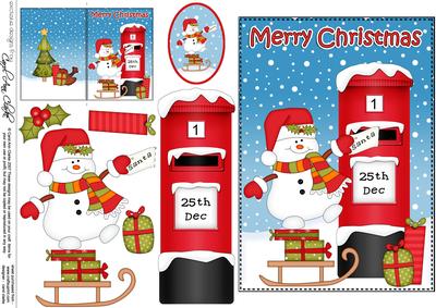 5x7 Christmas Snowman Postbox 3D Decoupage
