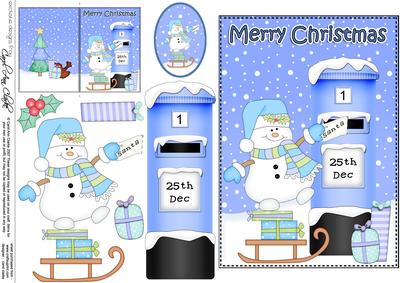 5x7 Christmas Snowman Postbox 3D Decoupage