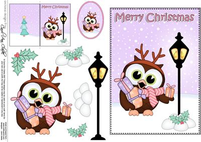 5x7 Christmas Little Hoot Owl Lamp Post 3D Decoupage