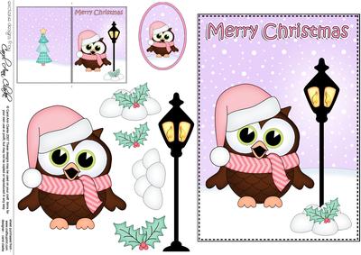 5x7 Christmas Little Hoot Owl Lamp Post 3D Decoupage