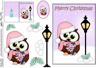 5x7 Christmas Little Hoot Owl Lamp Post 3D Decoupage