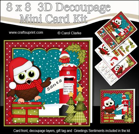 8x8 Xmas Little Hoot Owl Letter for Santa 3D Decoupage