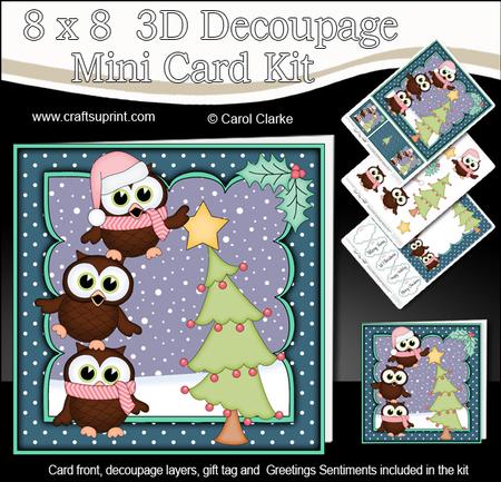 8x8 Xmas Little Hoot Owl Dressing the Tree 3D Decoupage