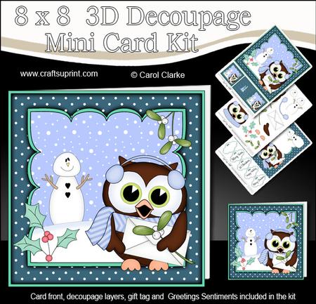 8x8 Xmas Little Hoot Owl's Letter 3D Decoupage
