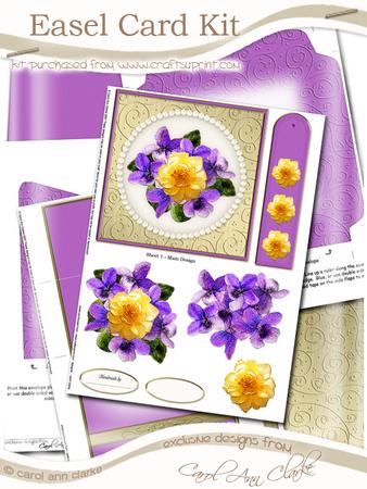 Flowers and Pearls Amethyst Easel Card Kit with Decoupage