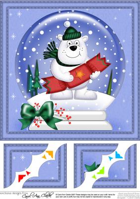 8 x 8 Xmas Ben Polar Bear Snowglobe Scalloped Corner
