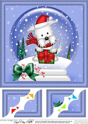 8 x 8 Xmas Jock Westie Dog Snowglobe Scalloped Corner