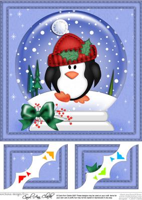 8 x 8 Xmas Pip Penguin Snowglobe Scalloped Corner
