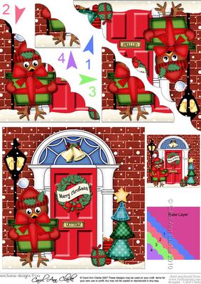 Cute Robin Christmas Door Scallop Corner Stacker Topper