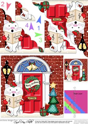 Cute Little Cat Christmas Door Scallop Corner Stacker Topper