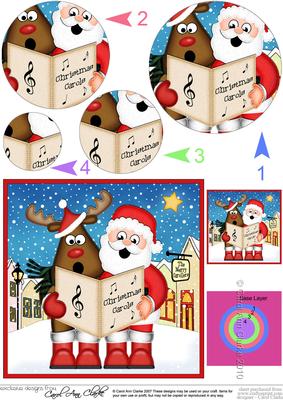 Singing Santa & Rudolph Merry Carollers Circle Pyramage Topp